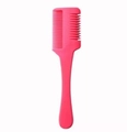 Pink hair thinning comb for DIY bangs trimming and hair styling with integrated blade - Pink