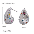 Colorful rhinestone teardrop stud earrings in stainless steel, size 2.63x1.62cm - Silver Multi-color Rhinestone
