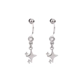 Silver four-pointed star stud earrings with round cubic zirconia in polished finish - Copper / Screw Round Bead Star (Silver Color)