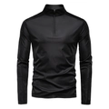 Détail du col montant et du quart de zip sur ce t-shirt noir de protection solaire à manches - S / Noir