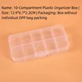 Top view of a 10-compartment transparent plastic storage box measuring 12.9x6.7x2.2cm - Integrated Buckle 10-Compartment (12.9x6.7x2.2cm)
