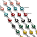6mm colorful evil eye beads on 18K gold plated stainless steel chain DIY jewelry supply - Multicolor-Steel