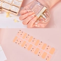 Detail of pink floral nail stickers featuring yellow flowers and green leaves pattern - Pink Orange Yellow Small Flower Style (SS-047)