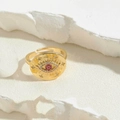 Goldener Sonnenblumen-Ring mit Teufelsauge, rotem Stein und verstellbarem Band - Weißer Zirkonia-Stil (JZ0409)