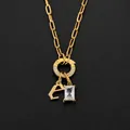 14K gold plated stainless steel paperclip necklace featuring initial A and zircon charms - Letter E