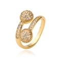 Luxuriöser vergoldeter offener Ring mit Doppelball-Design und funkelnden Zirkonia - Einstellbar Offen / Gold