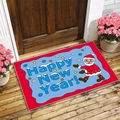 Christmas Santa Claus door mat with Happy New Year text on a wooden porch deck - RZY Christmas Series-6