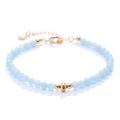 Natural aquamarine beaded bracelet with gold heart pendant and lobster clasp closure - Aquamarine