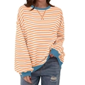 Maglia casual da donna a righe arancioni e bianche con bordi blu a costine - Beige Arancione