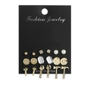 12-pair gold and silver earring set with geometric shapes and pearls on black card - E0386-1 / 9 Pairs Of Earrings Set