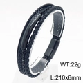 Multilayer men's black braided leather and metal chain bracelet with magnetic buckle - Black (KB180002-YY)