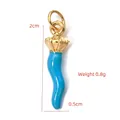 Sky blue enamel Italian horn charm with gold crown, 2cm size for DIY jewelry making - BXGPJ127-Blue Italian Horn Pendant