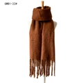 Thick dark coffee wool-like scarf with long tassels for autumn and winter warmth - 190x50+15cm / Coffee