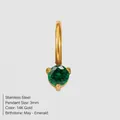 14K gold-plated stainless steel pendant with 3mm May emerald green zircon birthstone - May Dark Green - Gold