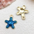 Blue starfish enamel pendant with gold dots and polished metal back for DIY jewelry - 1pc Starfish with Ring 13x16mm Blue