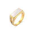 Eleganter Edelstahlring in Gold mit seitlichen Diamanten und Perlmutt-Einlage für Damen - US 8 / Gold Weiß Muschelscheibe