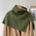 Detailed knit texture of olive green turtleneck neck warmer on a wool coat - Green