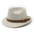 Klassieke crèmewitte fedora-hoed van imitatie-suède met bruine leren band en gesp - M (56-59cm) / Gebroken Wit Suède