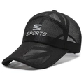 Zwarte ademende mesh baseballpet met S SPORTS borduursel voor buitenactiviteiten - Eén Maat(Verstelbaar) / Zwart