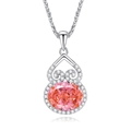 S925 sterling silver necklace with oval pink gemstone pendant and white zircon accents - 925 Silver / Padparadscha (FDDZ-036)