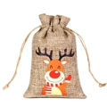 Christmas burlap drawstring bag with cute reindeer print for candy gift wrapping - Red-Nosed Reindeer E-02 / 10*15cm