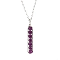 Detail of handmade silver wire wrapped pendant with seven purple crystal beads on necklace - Silver Tone + Amethyst Beads