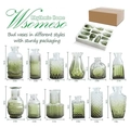Set of 12 green gradient glass bud vases in various styles and sizes for table decor - Green (12 Pieces Set)