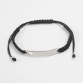 Adjustable black braided wax rope bracelet with silver hollow heart curved bar detail - Steel Color (MP639)