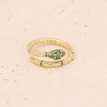 Elegant gold snake wrap ring with sparkling green emerald zircons and scale textures - Adjustable Open / Golden Snake Style (1#)