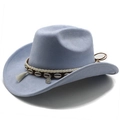 Light blue western cowboy hat with white fringe, shell decor, and woven band details - M(56-58cm) / Light Blue