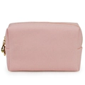Borsa cosmetica quadrata in pelle Saffiano rosa con cerniera dorata portatile - Piccolo / Rosa Acqua