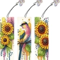 Segnalibri fai-da-te in pelle PU pittura diamante 5D con motivi girasole e uccello - Stile Girasole e Uccello (SQ-43/Standard) / Set di 3 pezzi