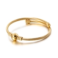 Gold stainless steel cable cuff bracelet with polished bead accents in minimalist style - Ball Ornament Braided Cable Style (KB111946-K)