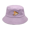 Detail view of lavender bucket hat featuring creative zipper bear graphic and fine stitching - M (56-58cm) / Light Purple