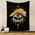 Detail of wall tapestry featuring gold eye and clouds with WE SEE YOU text on black fabric - 73*95CM / All-seeing Eye (Brushed)