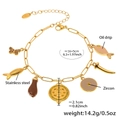 18k gold plated stainless steel bracelet featuring butterfly and fish enamel charms - E619-Grey Enamel Bracelet 16+5cm