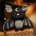 Close-up of black gothic bat plush with yellow crescent moon and leather-style wings - Black Devil Bat