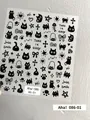 Minimalist black nail sticker featuring cats, bows, and stars on transparent backing - Aha-8601 Black Style