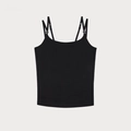 Minimalist black ribbed camisole for women featuring unique double adjustable thin straps - XS / Wild Black