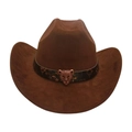 Cappello da cowboy western classico in camoscio marrone scuro con fibbia a testa di leopardo - Caffè (Cintura Testa di Leopardo)