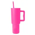 40oz stainless steel vacuum tumbler with handle and straw in matte bright pink - 30oz / Rose Red