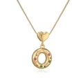 18K gold plated necklace featuring a round pendant set with colorful zircon stones - Letter O