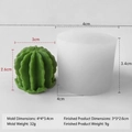 3D Kaktus Silikonform für Kerzen und grünes Wachs-Sukkulent mit Maßangaben - Kaktus J-1238
