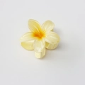 Close-up of frangipani hair claw clip with yellow gradient resin petals and sturdy grip - Glossy Yellow Orange Gradient
