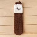 Thick brown and white coral fleece socks with cute cartoon animal face embroidery - One Size / White & Brown Bear