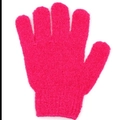 Exfoliating bath glove in pink textured fabric for effective skin scrubbing - Red