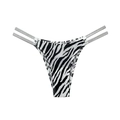 Tanga sexy à imprimé zèbre avec doubles lanières en strass et coupe basse pour femmes - S / Zebra Print
