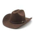 Chapeau de cowboy en feutre marron foncé pour homme avec bande tressée et boucle - M(56-58cm) / café