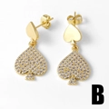 Golden heart-shaped balloon earrings with cubic zirconia micro-pave setting - Ace of Spades Heart Style (B)