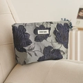 Floral jacquard vanity bag with blue rose embroidery and DJDF BAG label in white - Grey Blue Floral Embroidery